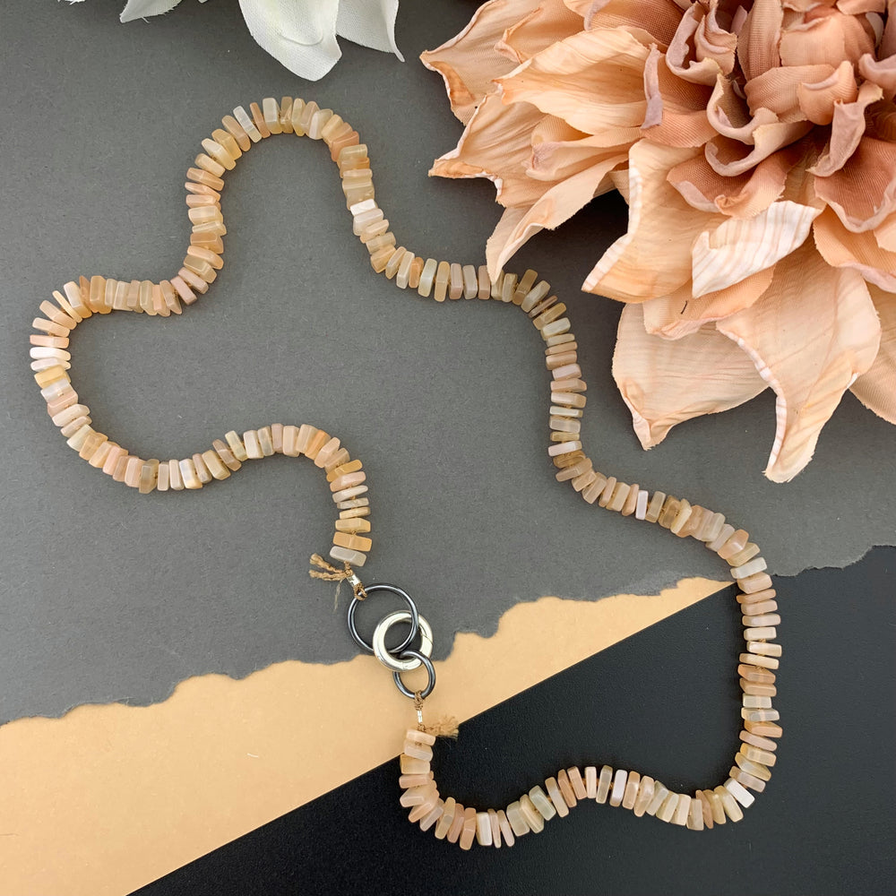 Radiant Necklace - Peach Moonstone Square Heishi Gemstone Candy Necklace