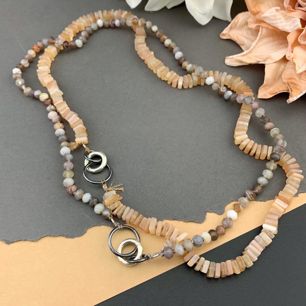 Radiant Necklace - Peach Moonstone Square Heishi Gemstone Candy Necklace