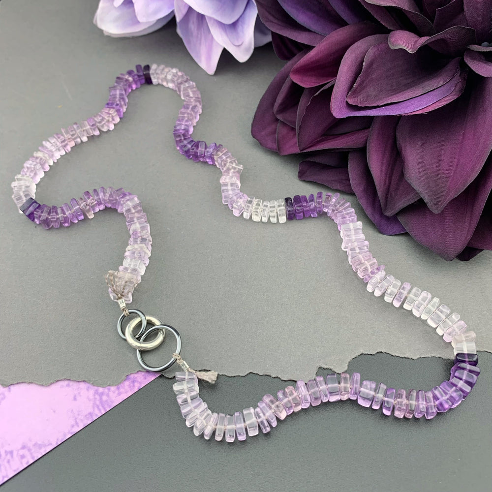 Radiant Necklace - Pink Amethyst Square Heishi Gemstone Candy Necklace