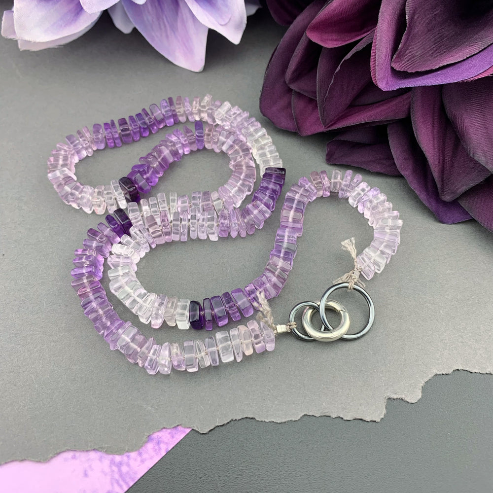 Radiant Necklace - Pink Amethyst Square Heishi Gemstone Candy Necklace