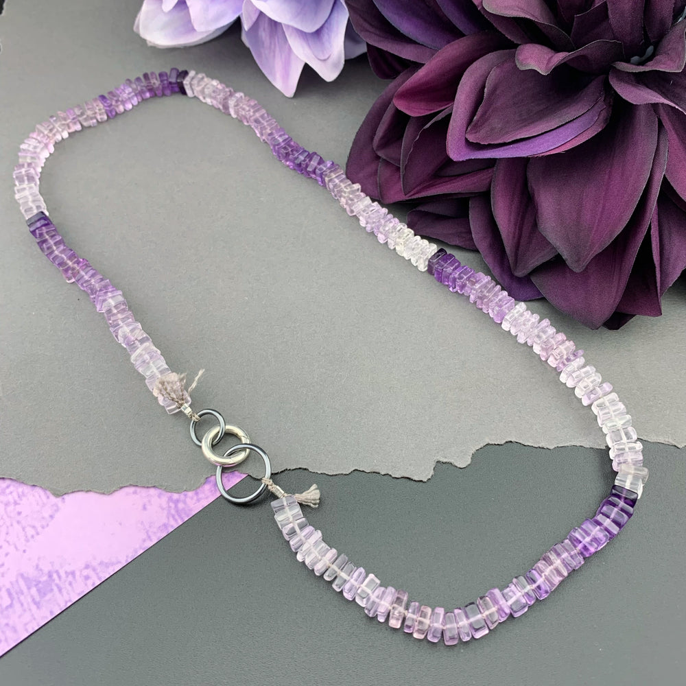 Radiant Necklace - Pink Amethyst Square Heishi Gemstone Candy Necklace
