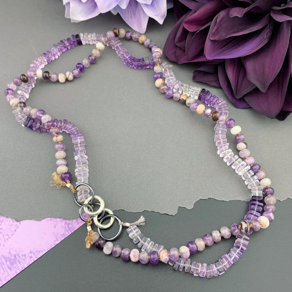 Radiant Necklace - Pink Amethyst Square Heishi Gemstone Candy Necklace