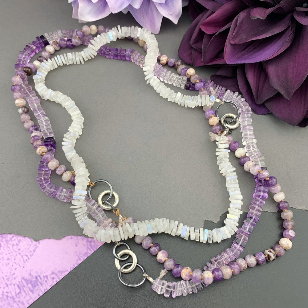 Radiant Necklace - Pink Amethyst Square Heishi Gemstone Candy Necklace
