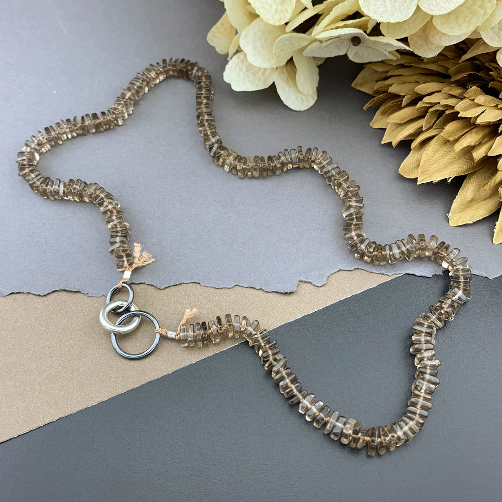 Radiant Necklace - Smokey Quartz Square Heishi Gemstone Candy Necklace