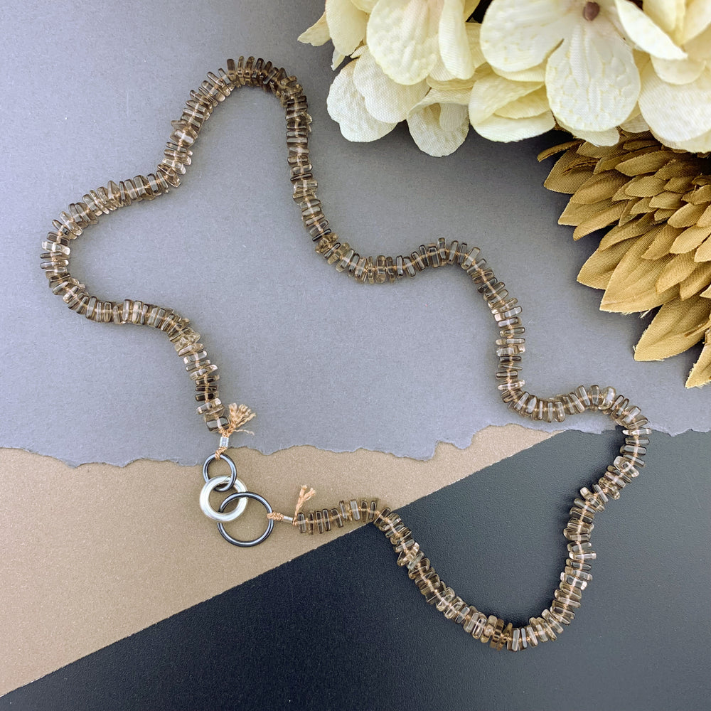 Radiant Necklace - Smokey Quartz Square Heishi Gemstone Candy Necklace