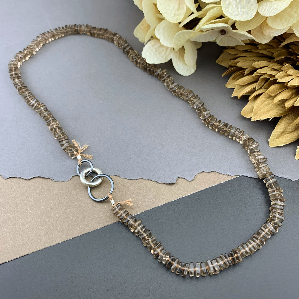 Radiant Necklace - Smokey Quartz Square Heishi Gemstone Candy Necklace