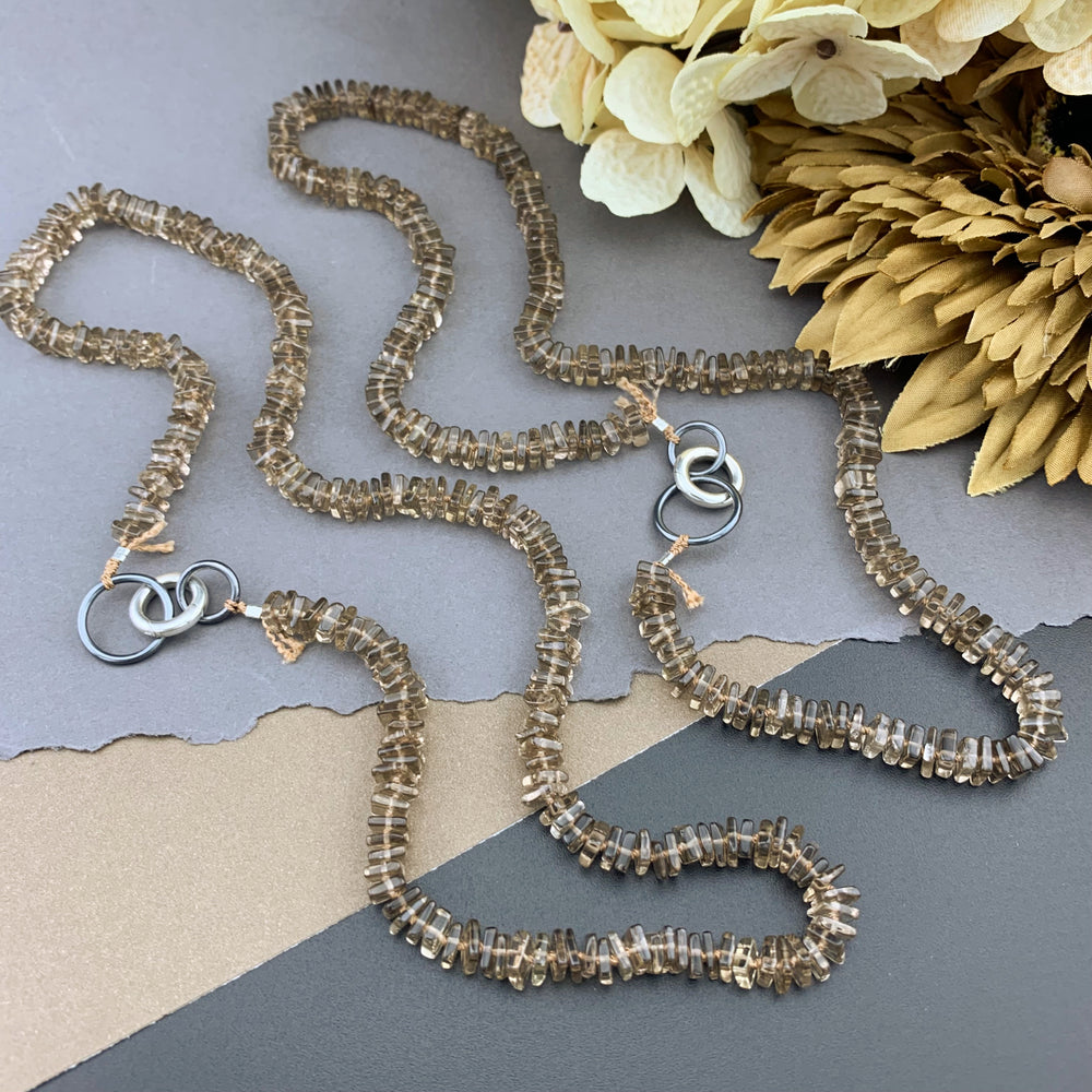 Radiant Necklace - Smokey Quartz Square Heishi Gemstone Candy Necklace