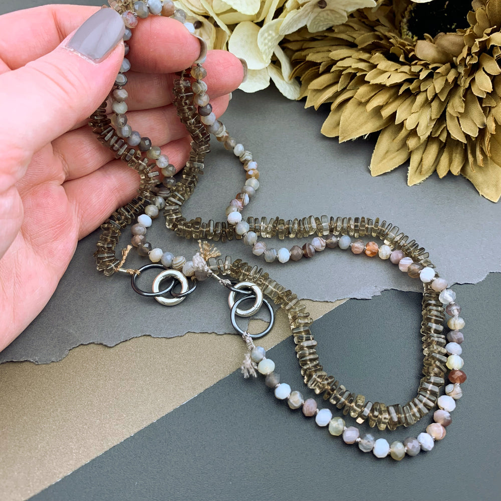 Radiant Necklace - Smokey Quartz Square Heishi Gemstone Candy Necklace