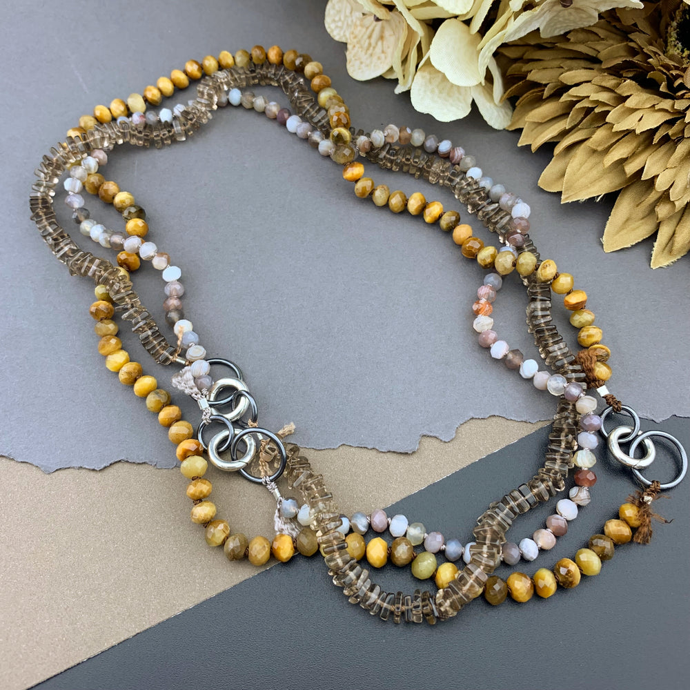 Radiant Necklace - Smokey Quartz Square Heishi Gemstone Candy Necklace
