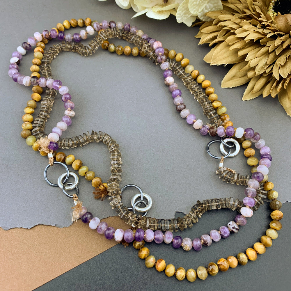 Radiant Necklace - Smokey Quartz Square Heishi Gemstone Candy Necklace