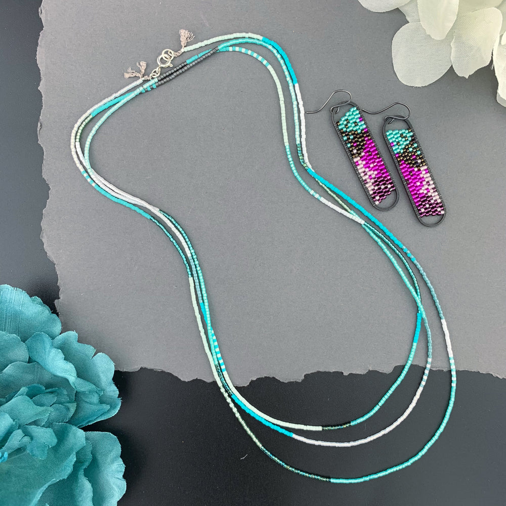 Set: Oval Earrings & Single Strand Beaded Necklace