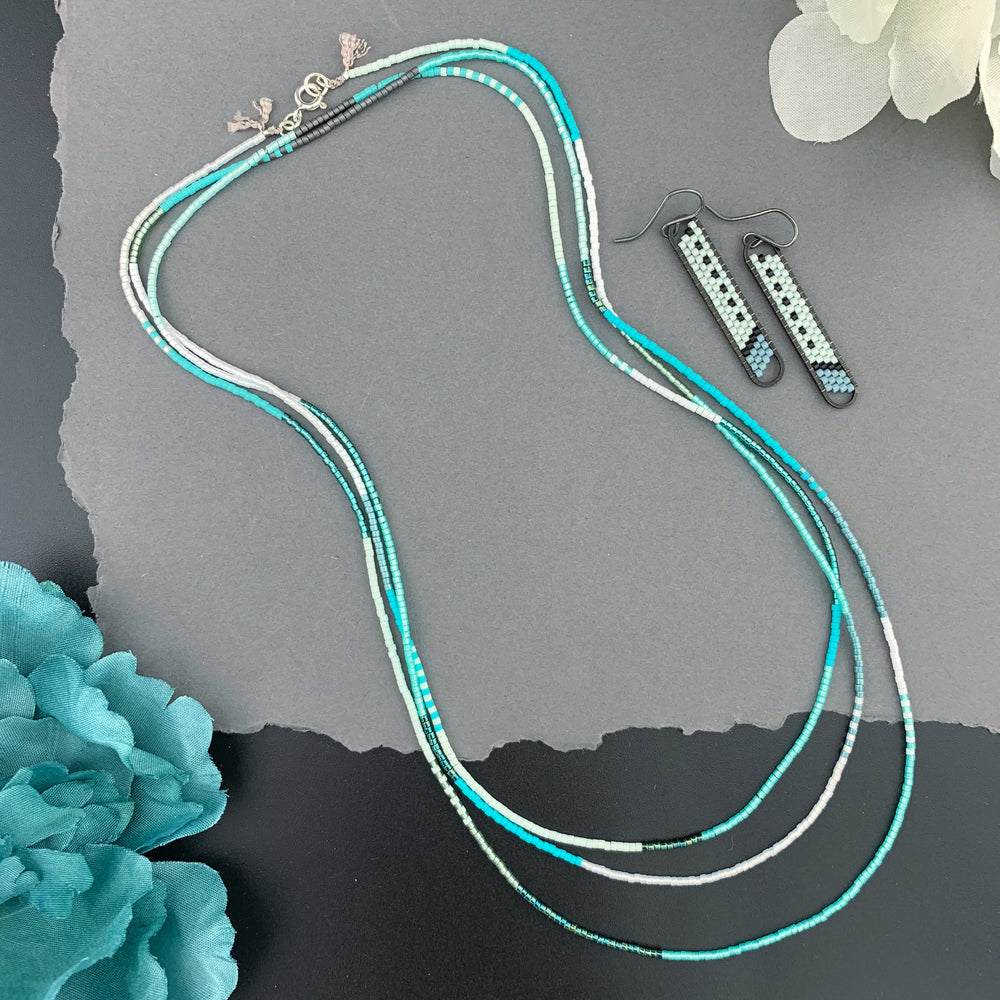 Set: Oval Earrings & Single Strand Beaded Necklace