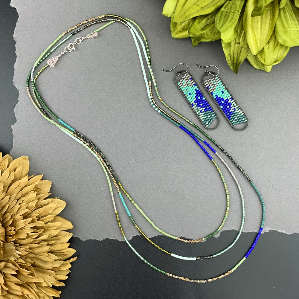 Set: Oval Earrings & Single Strand Beaded Necklace
