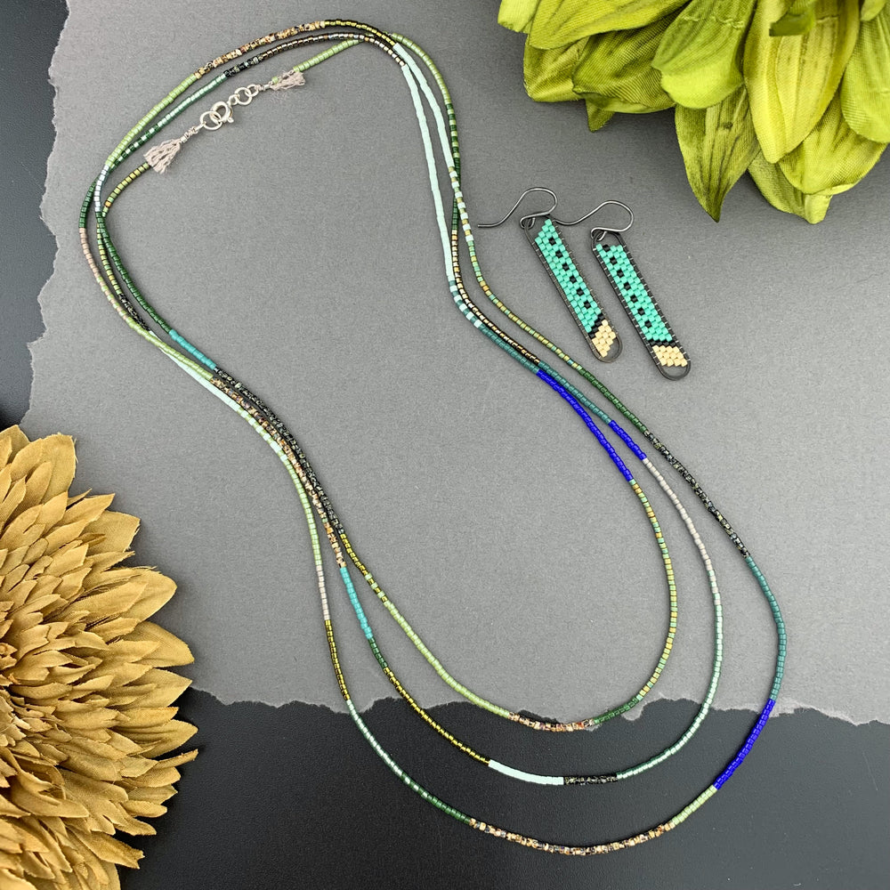 Set: Oval Earrings & Single Strand Beaded Necklace