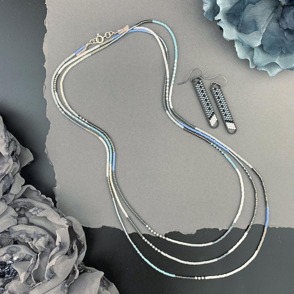 Set: Oval Earrings & Single Strand Beaded Necklace