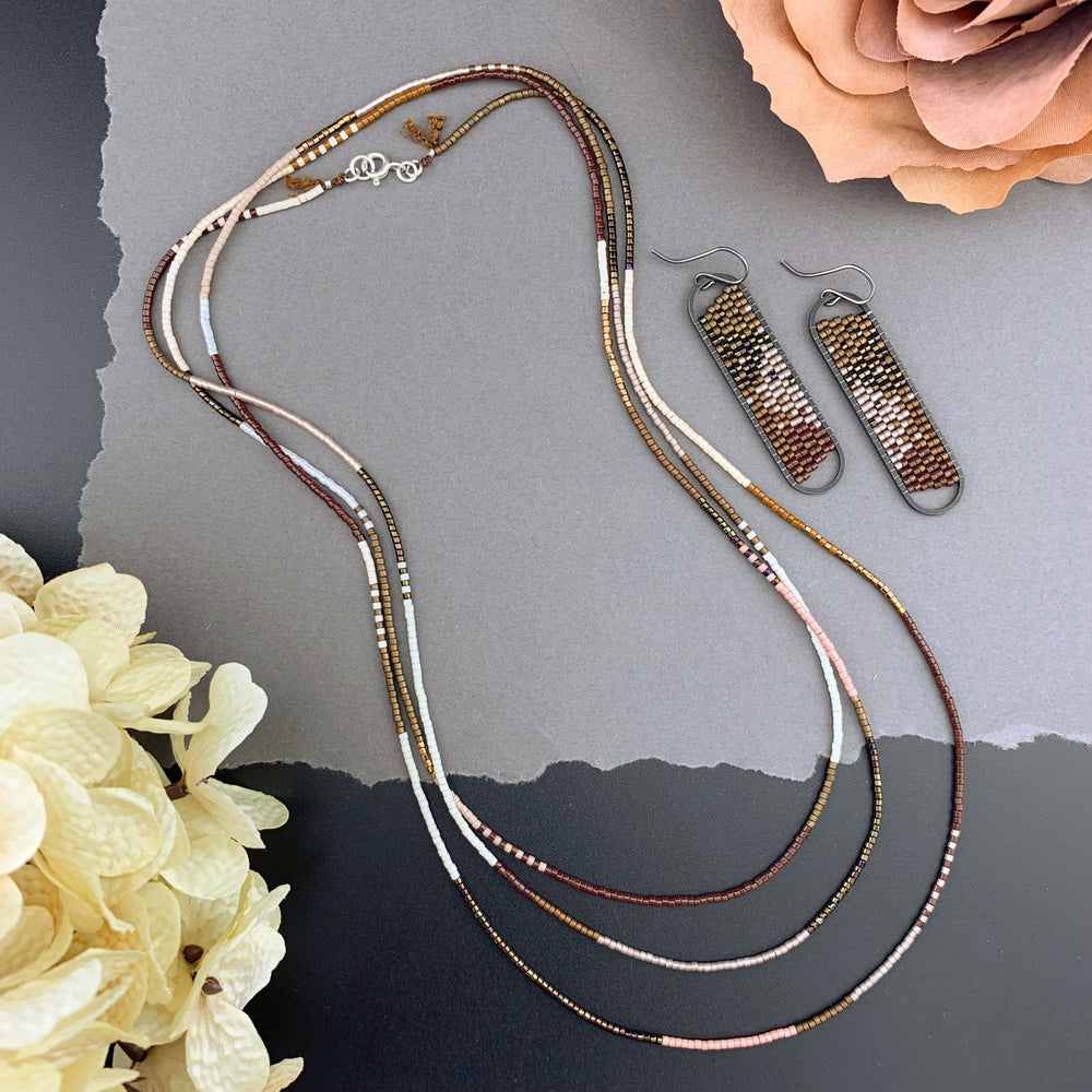 Set: Oval Earrings & Single Strand Beaded Necklace