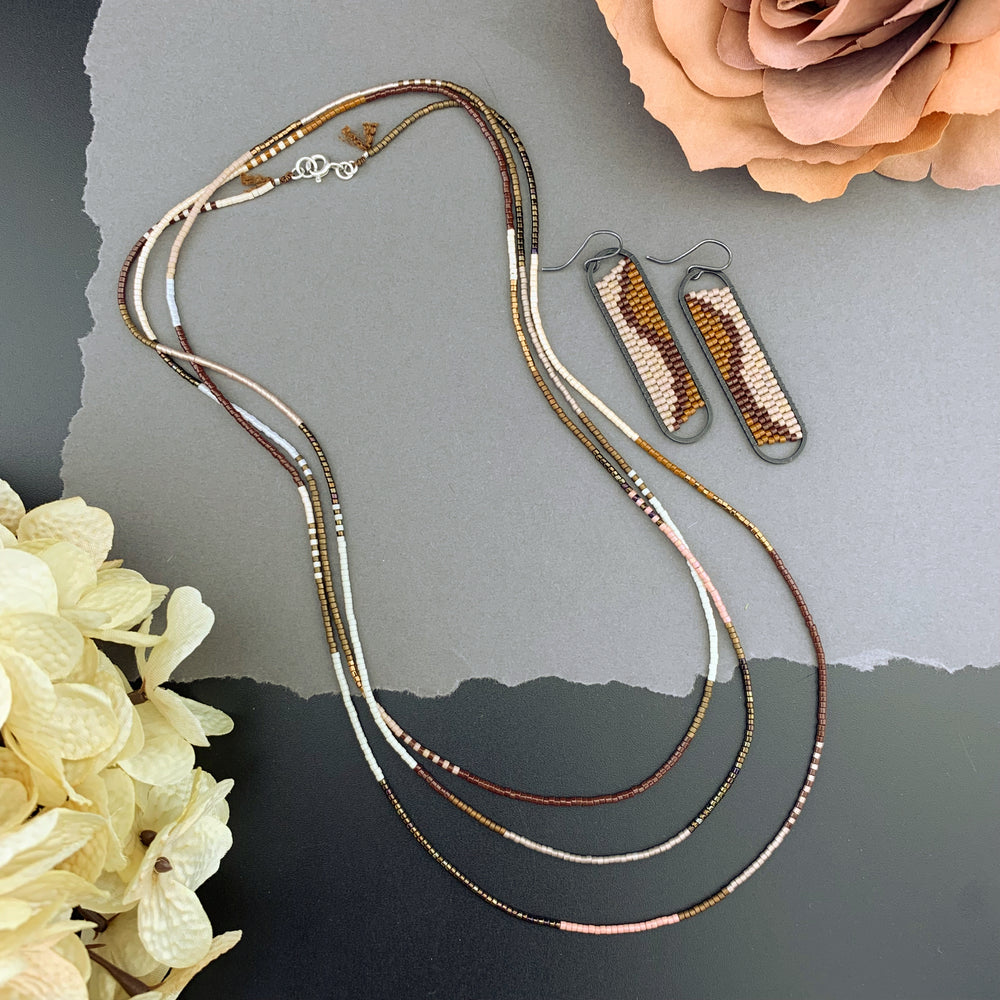 Set: Oval Earrings & Single Strand Beaded Necklace