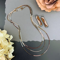 Set: Oval Earrings & Single Strand Beaded Necklace