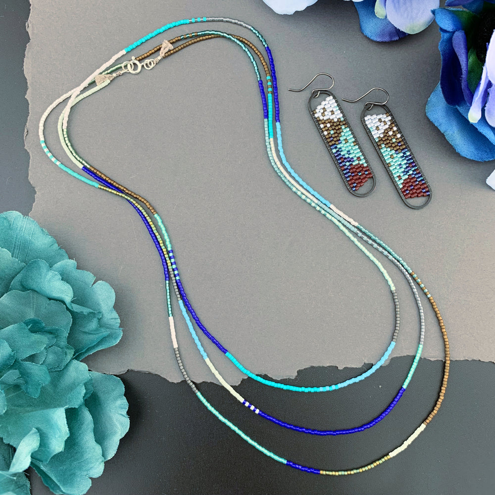 Set: Oval Earrings & Single Strand Beaded Necklace