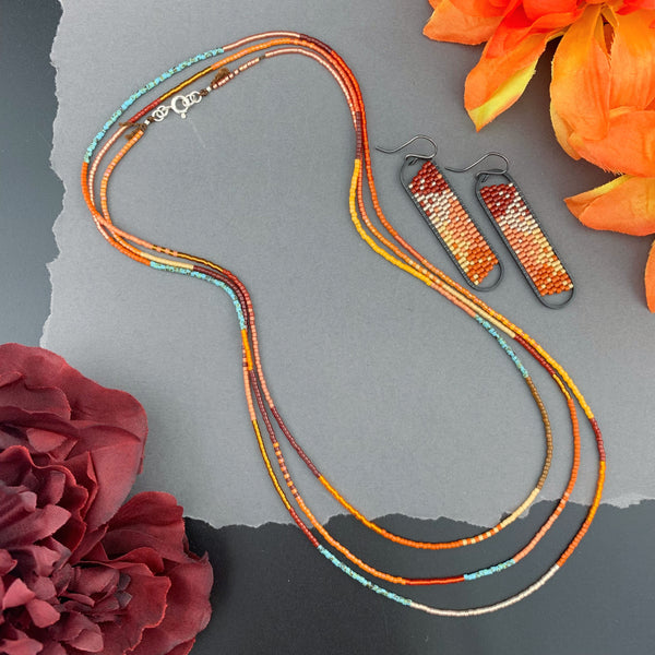 Set: Oval Earrings & Single Strand Beaded Necklace