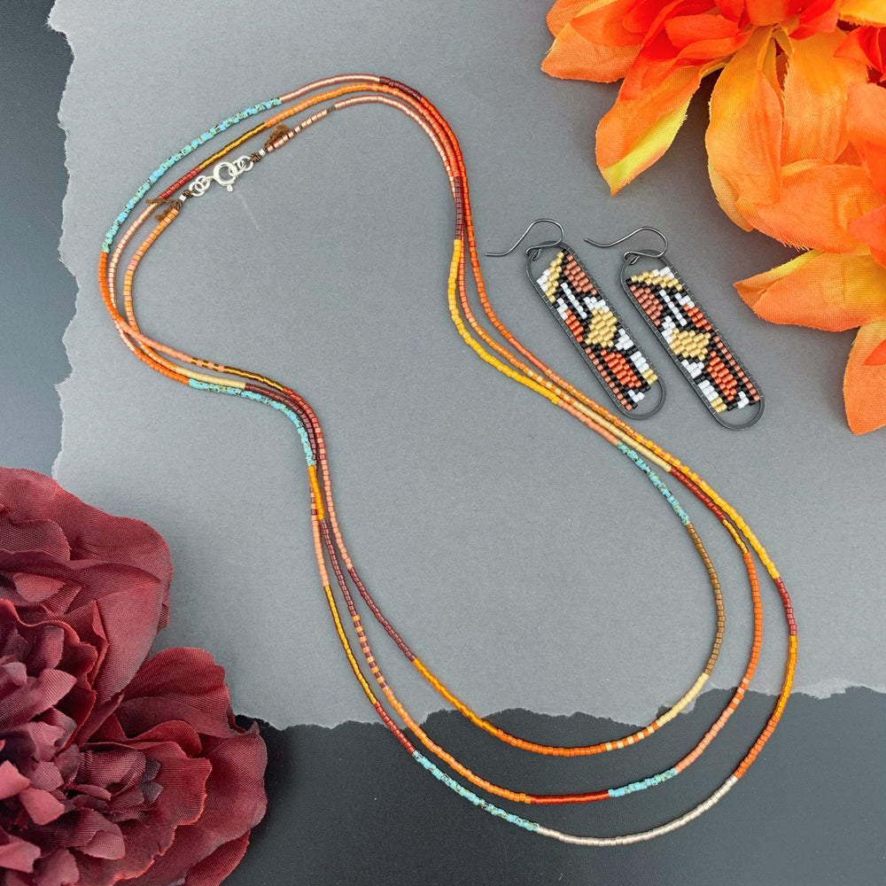 Set: Oval Earrings & Single Strand Beaded Necklace