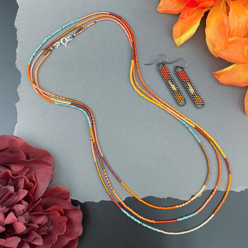 Set: Oval Earrings & Single Strand Beaded Necklace