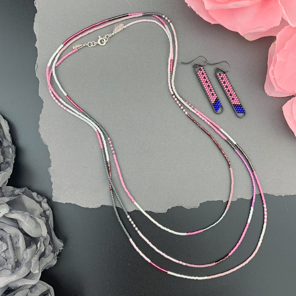 Set: Oval Earrings & Single Strand Beaded Necklace