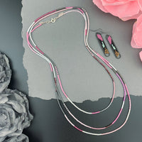 Set: Oval Earrings & Single Strand Beaded Necklace