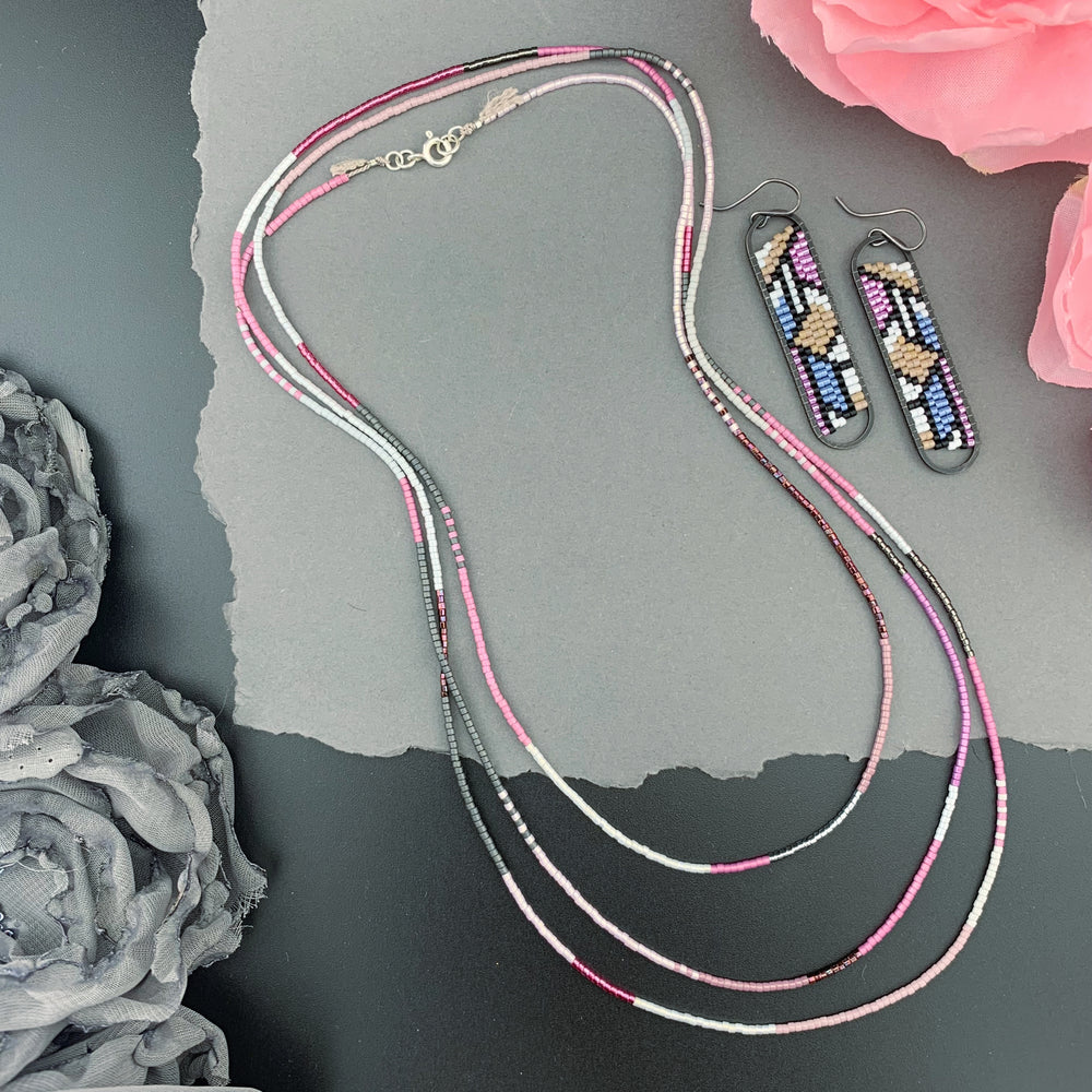 Set: Oval Earrings & Single Strand Beaded Necklace