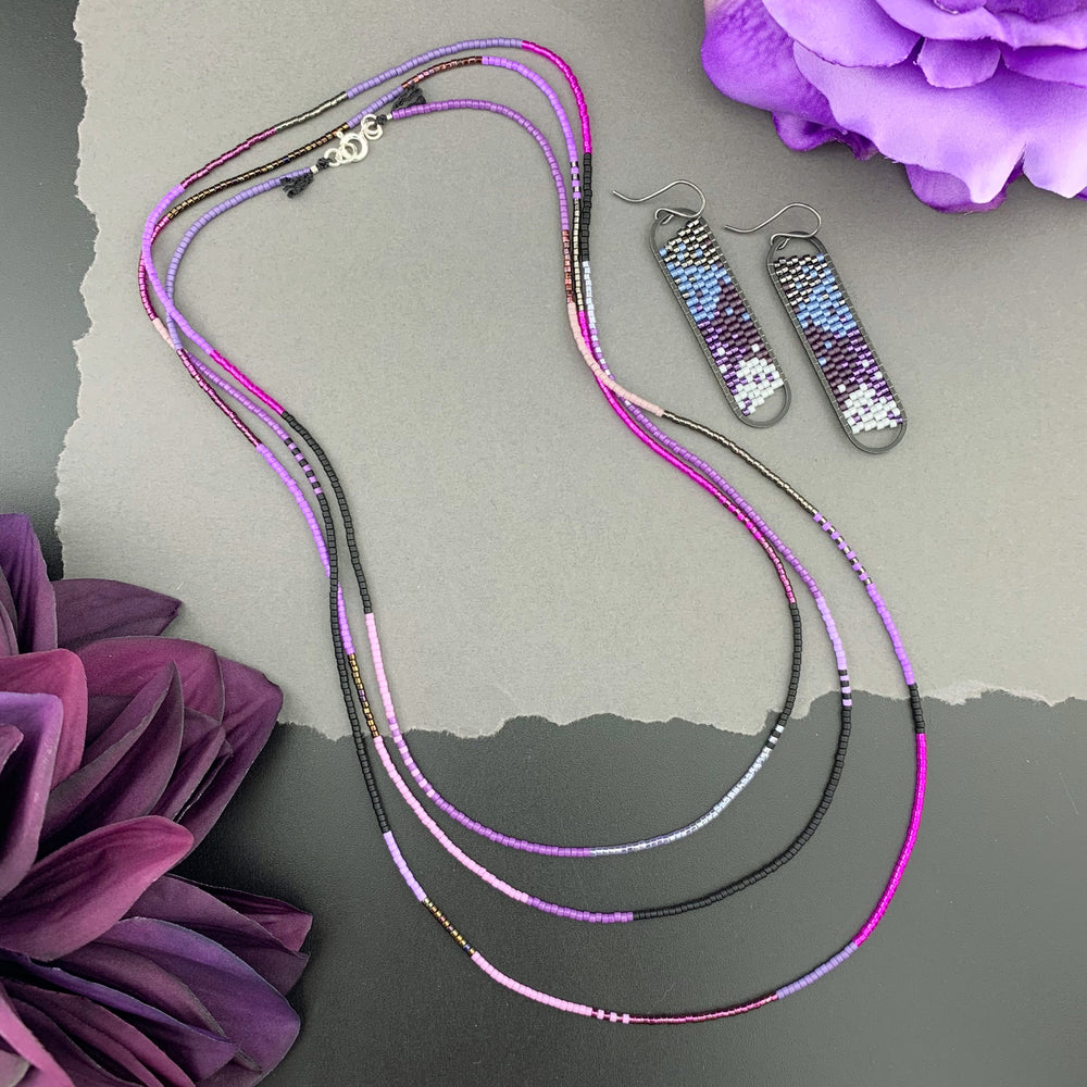 Set: Oval Earrings & Single Strand Beaded Necklace
