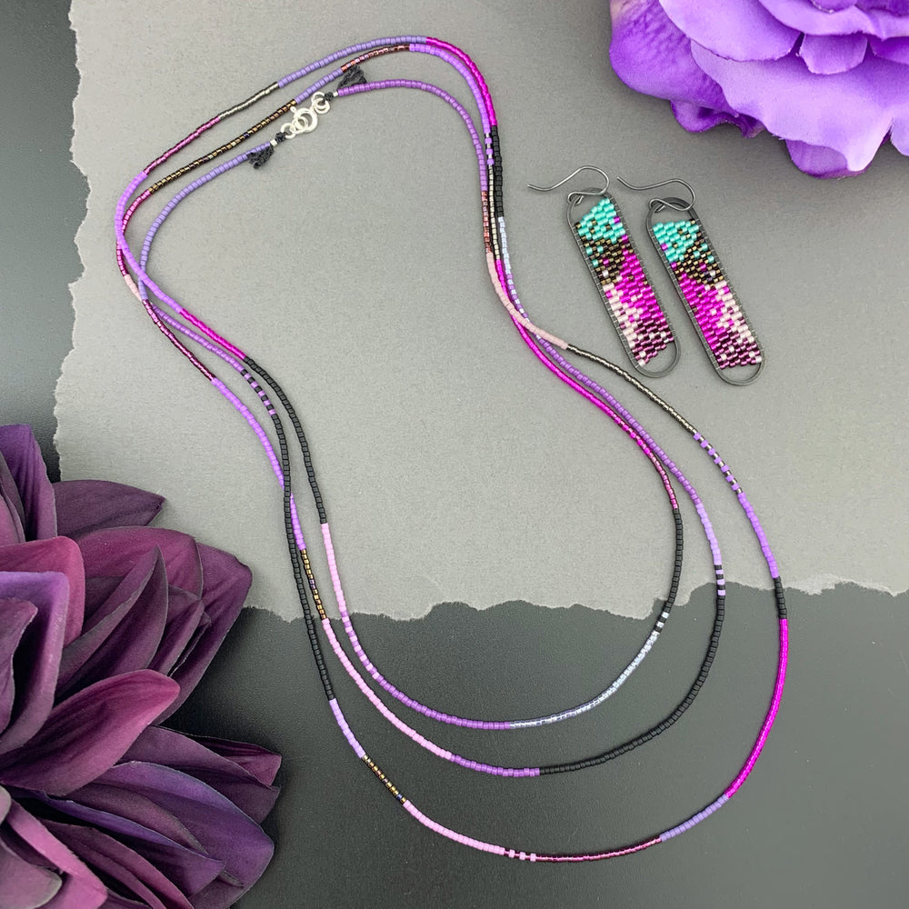 Set: Oval Earrings & Single Strand Beaded Necklace