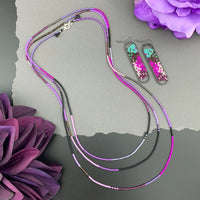Set: Oval Earrings & Single Strand Beaded Necklace