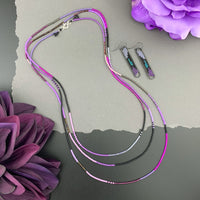 Set: Oval Earrings & Single Strand Beaded Necklace