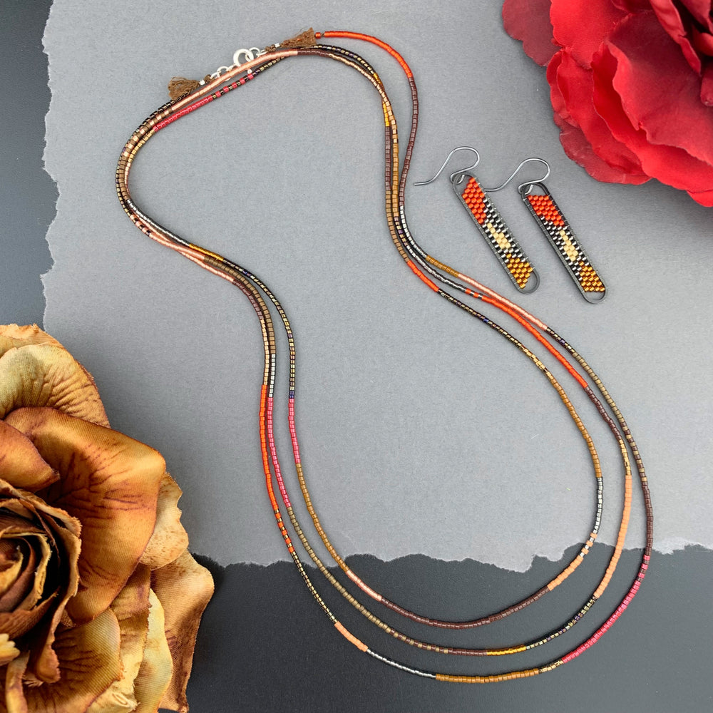 Set: Oval Earrings & Single Strand Beaded Necklace
