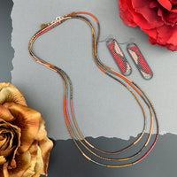 Set: Oval Earrings & Single Strand Beaded Necklace
