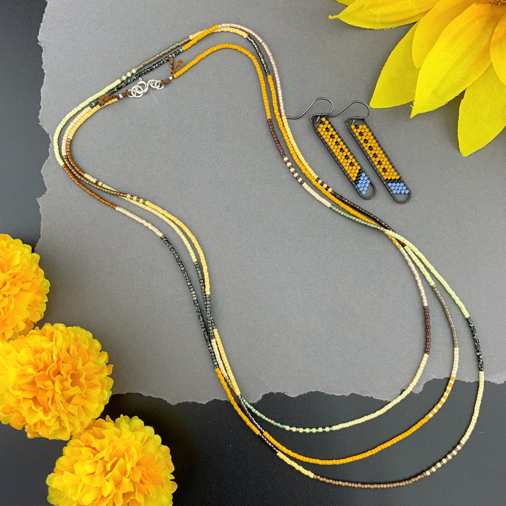 Set: Oval Earrings & Single Strand Beaded Necklace