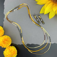 Set: Oval Earrings & Single Strand Beaded Necklace