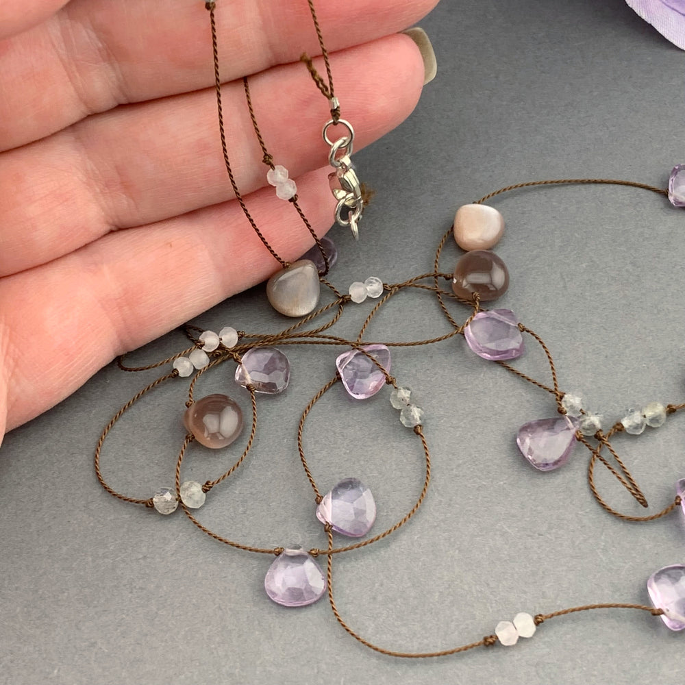 One Of A Kind Radiant Layering Necklace - Chocolate Moonstone, Amethyst, Rose Quartz, Labradorite