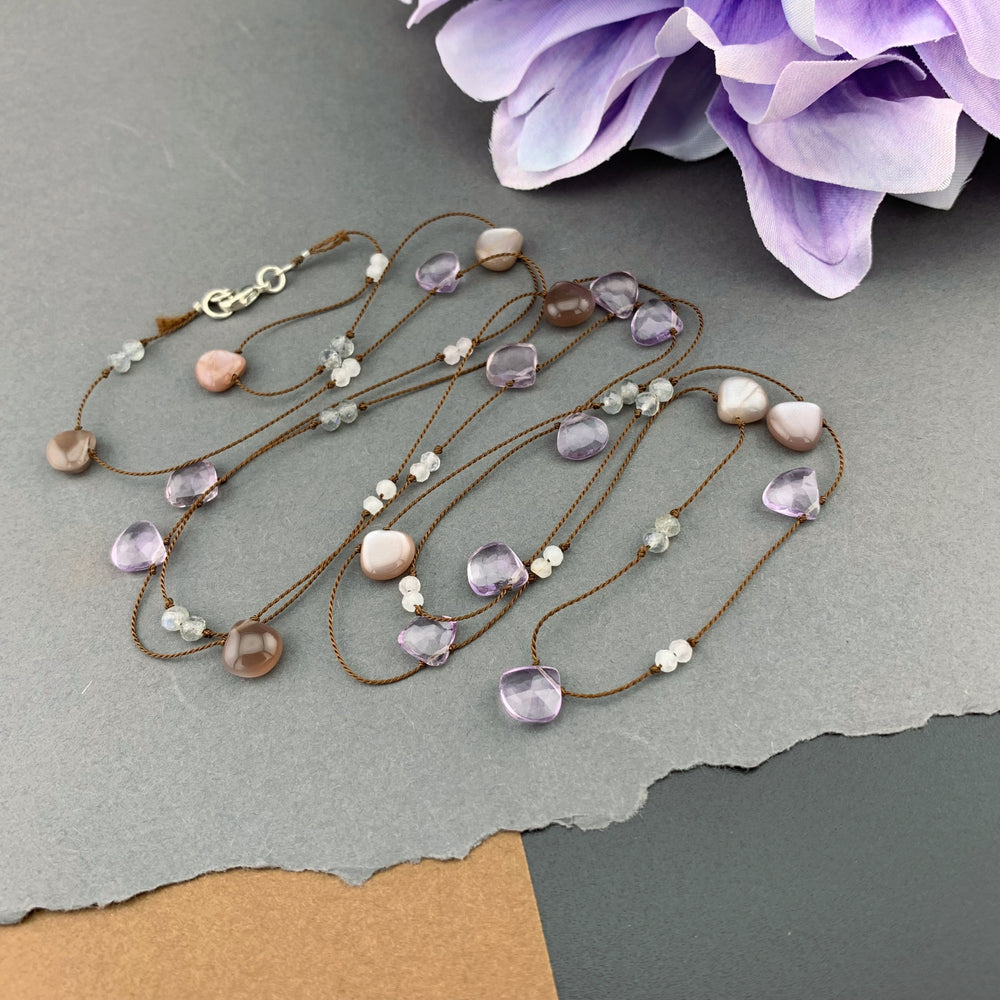One Of A Kind Radiant Layering Necklace - Chocolate Moonstone, Amethyst, Rose Quartz, Labradorite