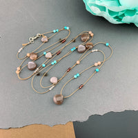 One Of A Kind Radiant Layering Necklace - Chocolate Moonstone, Garnet, Peach Moonstone, Rainbow Moonstone, Smokey Quartz, Amazonite