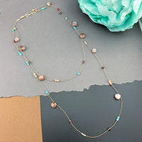 One Of A Kind Radiant Layering Necklace - Chocolate Moonstone, Garnet, Peach Moonstone, Rainbow Moonstone, Smokey Quartz, Amazonite