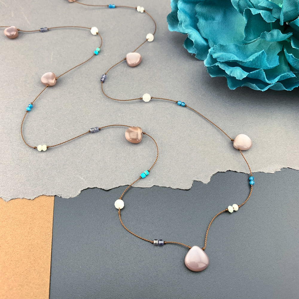 One Of A Kind Radiant Layering Necklace - Chocolate Moonstone, Turquoise, Iolite, Jade, Blue Apatite, White Moonstone