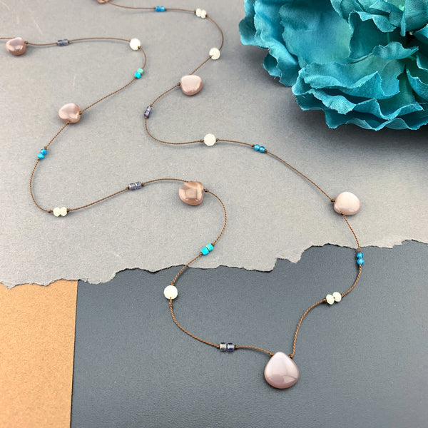 One Of A Kind Radiant Layering Necklace - Chocolate Moonstone, Turquoise, Iolite, Jade, Blue Apatite, White Moonstone