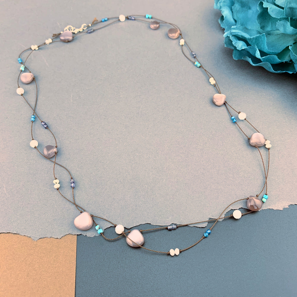 One Of A Kind Radiant Layering Necklace - Chocolate Moonstone, Turquoise, Iolite, Jade, Blue Apatite, White Moonstone