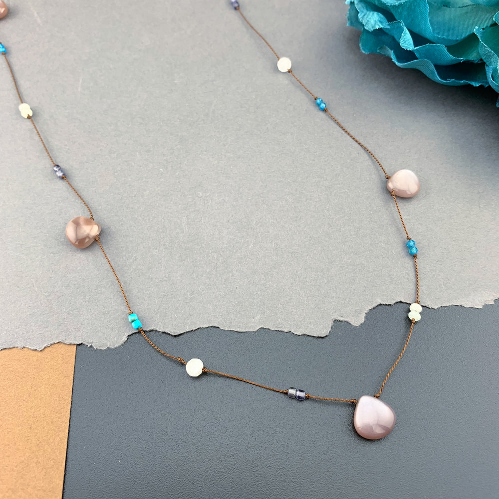 One Of A Kind Radiant Layering Necklace - Chocolate Moonstone, Turquoise, Iolite, Jade, Blue Apatite, White Moonstone