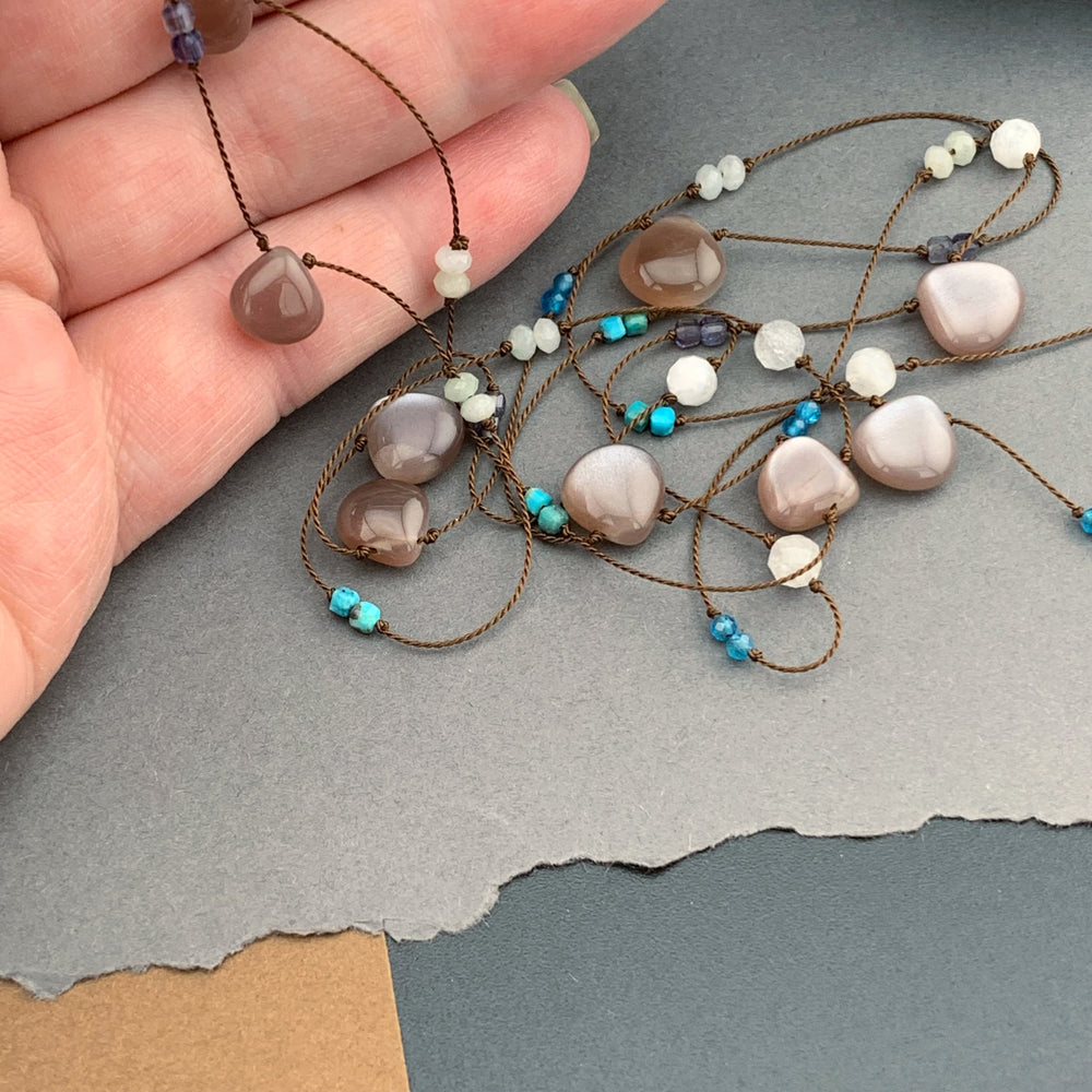 One Of A Kind Radiant Layering Necklace - Chocolate Moonstone, Turquoise, Iolite, Jade, Blue Apatite, White Moonstone