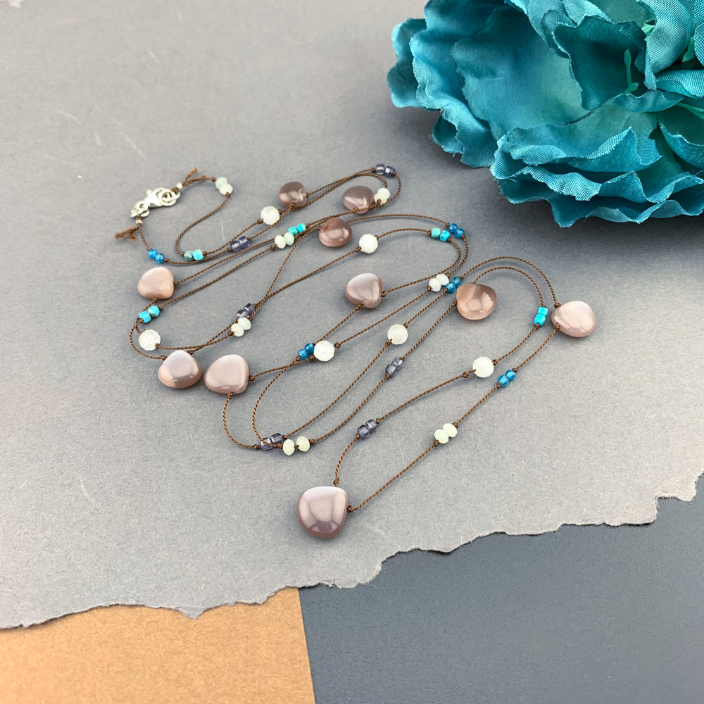 One Of A Kind Radiant Layering Necklace - Chocolate Moonstone, Turquoise, Iolite, Jade, Blue Apatite, White Moonstone