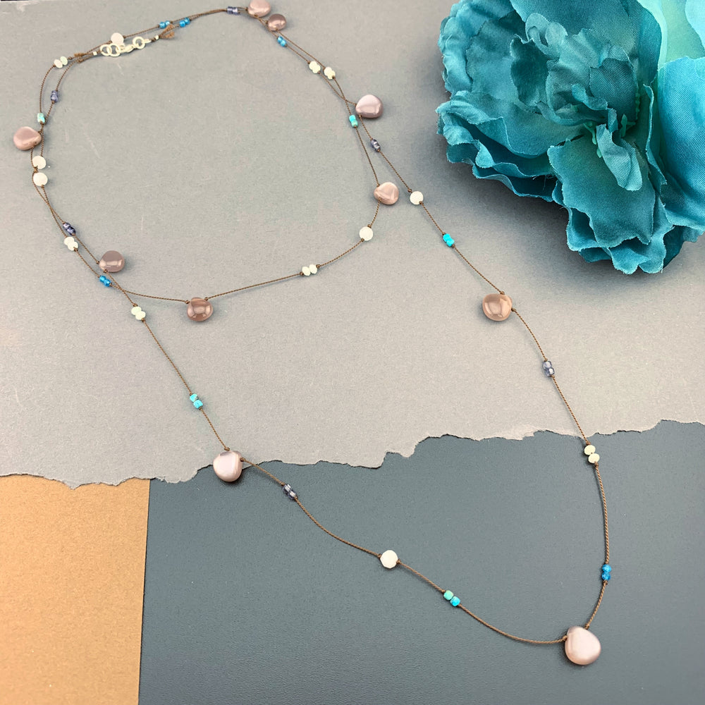 One Of A Kind Radiant Layering Necklace - Chocolate Moonstone, Turquoise, Iolite, Jade, Blue Apatite, White Moonstone