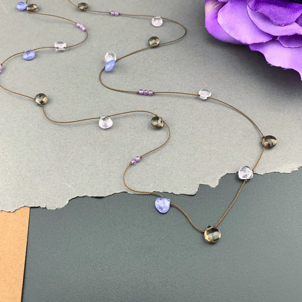 Radiant Layering Necklace - Tanzanite, Smokey Quartz, Amethyst