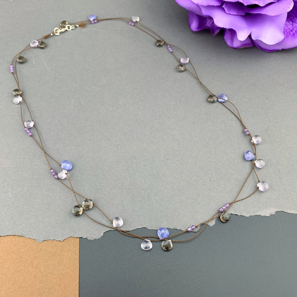 Radiant Layering Necklace - Tanzanite, Smokey Quartz, Amethyst